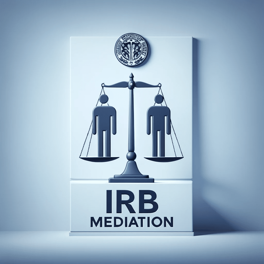 Graphic illustration of a balanced justice scale, symbolising the new mediation process of the Injuries Resolution Board.